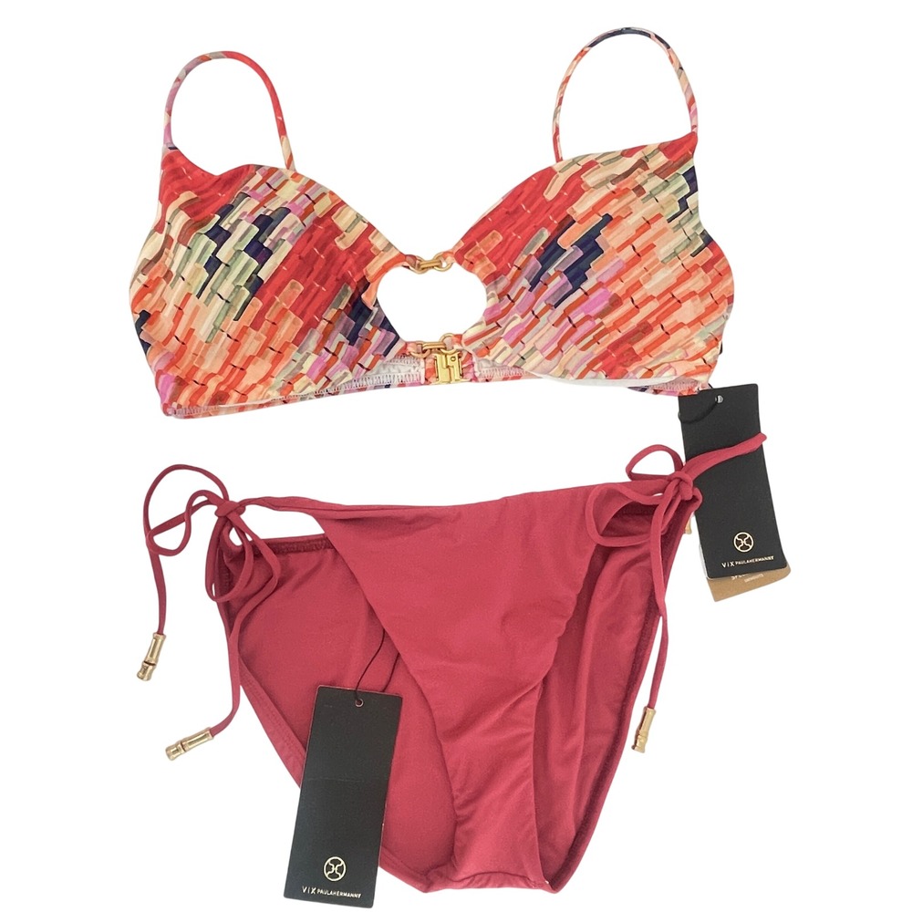 Vix Paula Hermanny Bikini Set Pixie Allie Top Solid Shaye Tie Side Brick Large